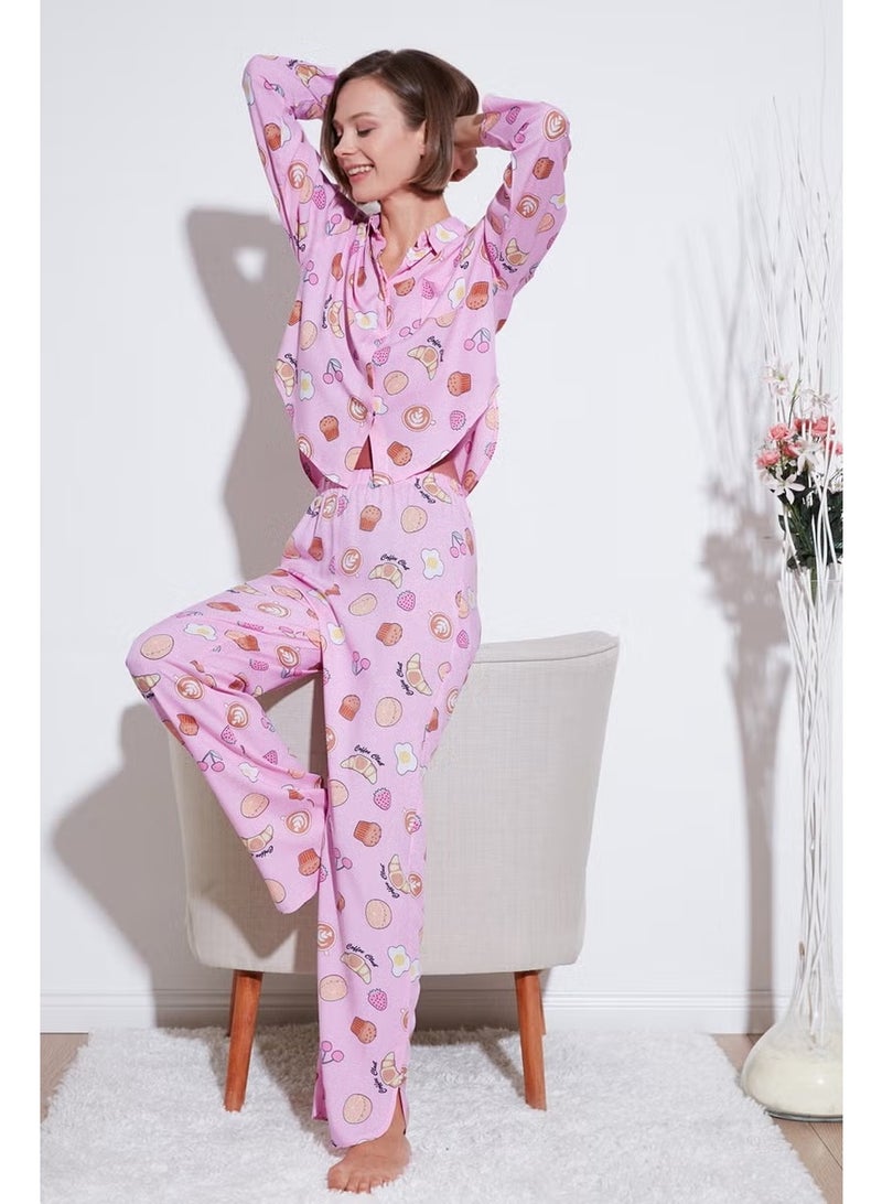 Lela Patterned Comfortable Cut Wide Leg Summer Pajama Set Women's Pajama Set 6110014 - Image 2